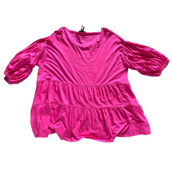 Ruth Graham Womens 1X Pink Peasant Blouse With Puff Sleeves & Tiered Design qvc - Picture 4 of 6